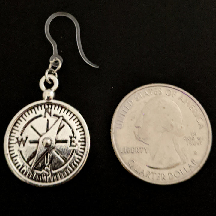 Compass Earrings (Dangles) - large - size comparison quarter