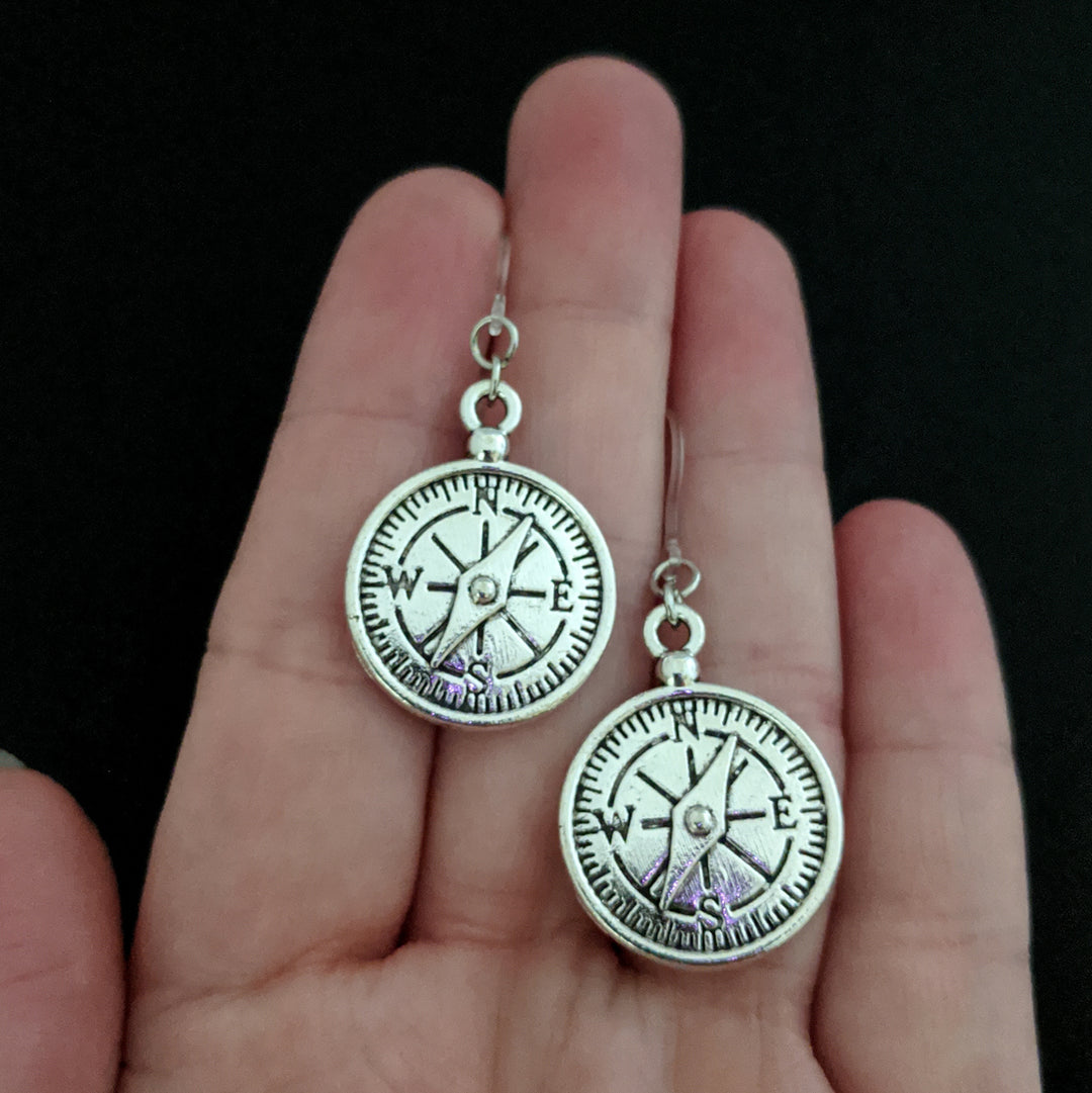 Compass Earrings (Dangles) - large - size comparison hand