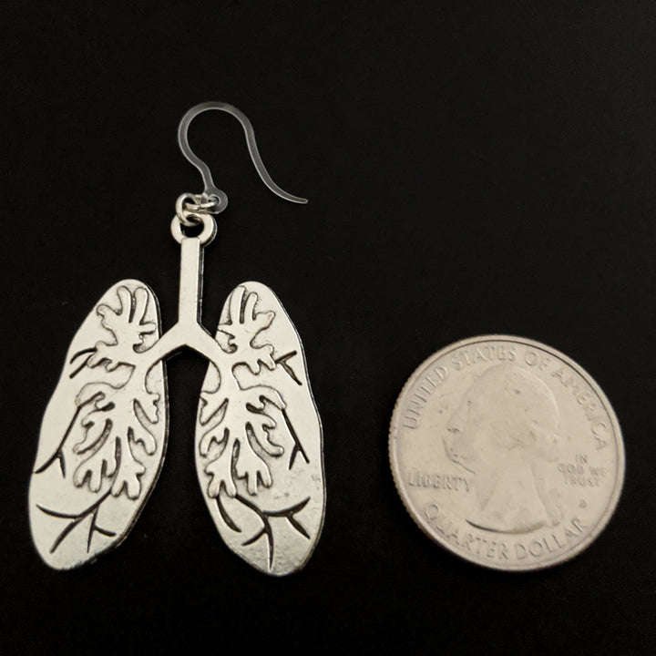 Lungs Earrings (Dangles) - size comparison quarter