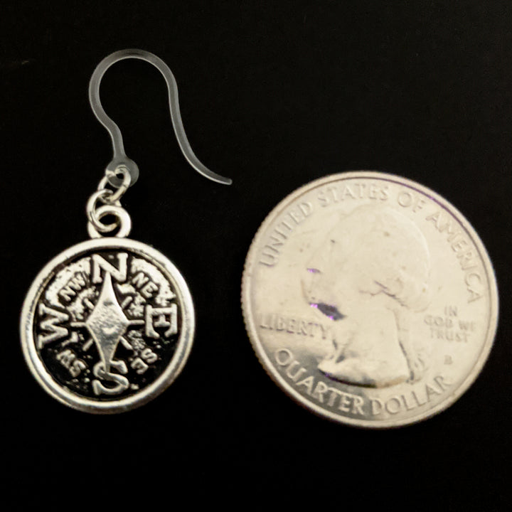 Compass Earrings (Dangles) - small - size comparison quarter