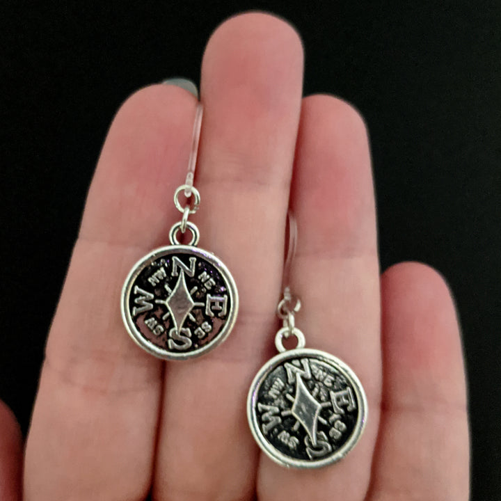 Compass Earrings (Dangles) - small - size comparison hand