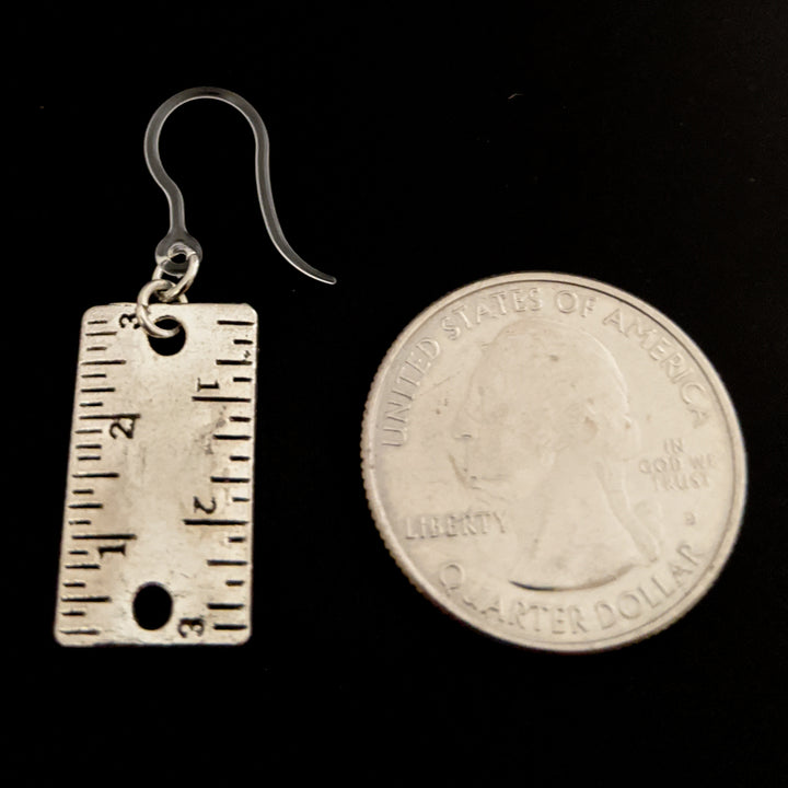 Silver Ruler Earrings (Dangles) - size comparison quarter