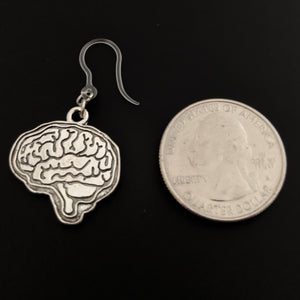 Brain Earrings (Dangles) - size comparison quarter