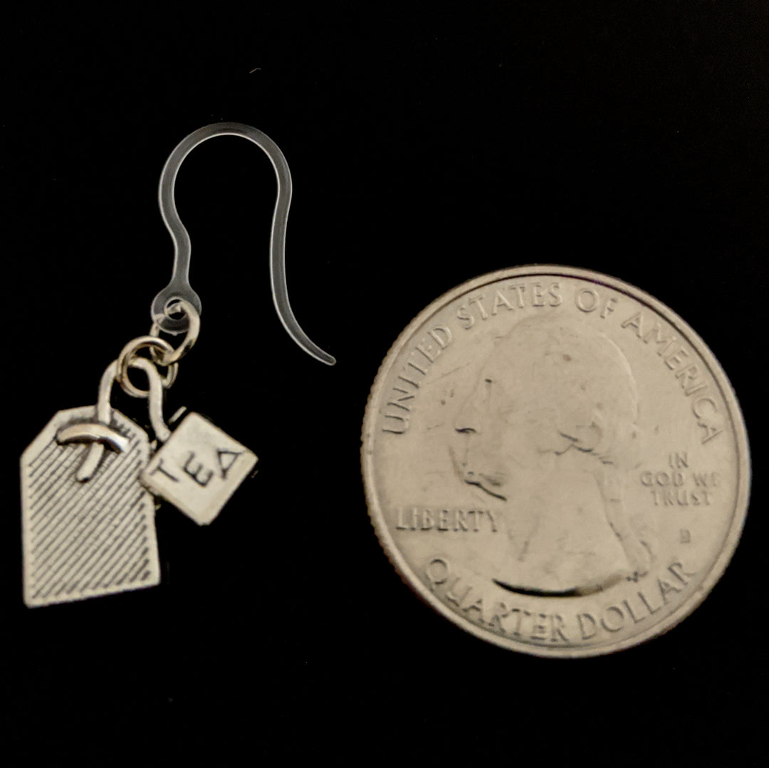 Tea Bag Earrings (Dangles) - size comparison quarter