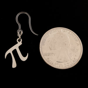 Silver Pi Earrings (Dangles) - size comparison quarter