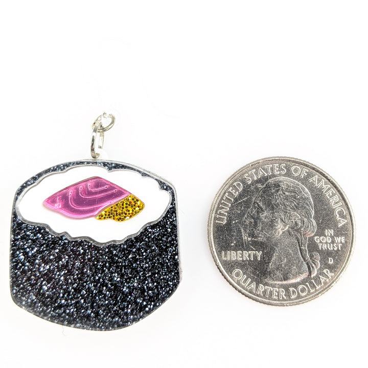 Exaggerated Sushi Earrings (Dangles) - size comparison quarter