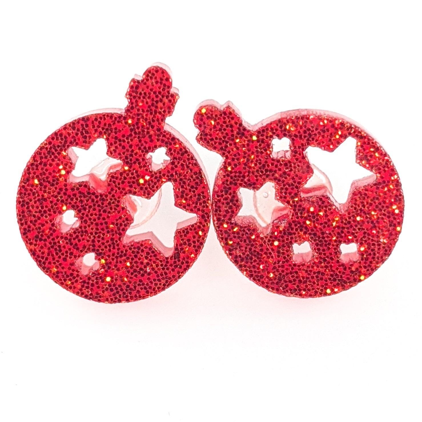  Christmas Ornament Earrings (Studs) - red glitter