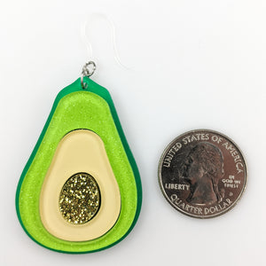 Exaggerated Avocado Earrings (Dangles) - size comparison quarter