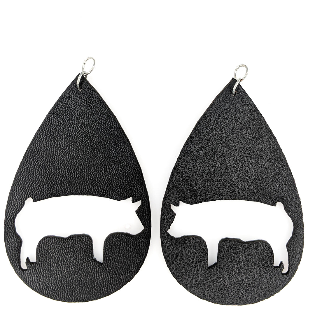 Cork Pig Earrings (Teardrop Dangles) - black