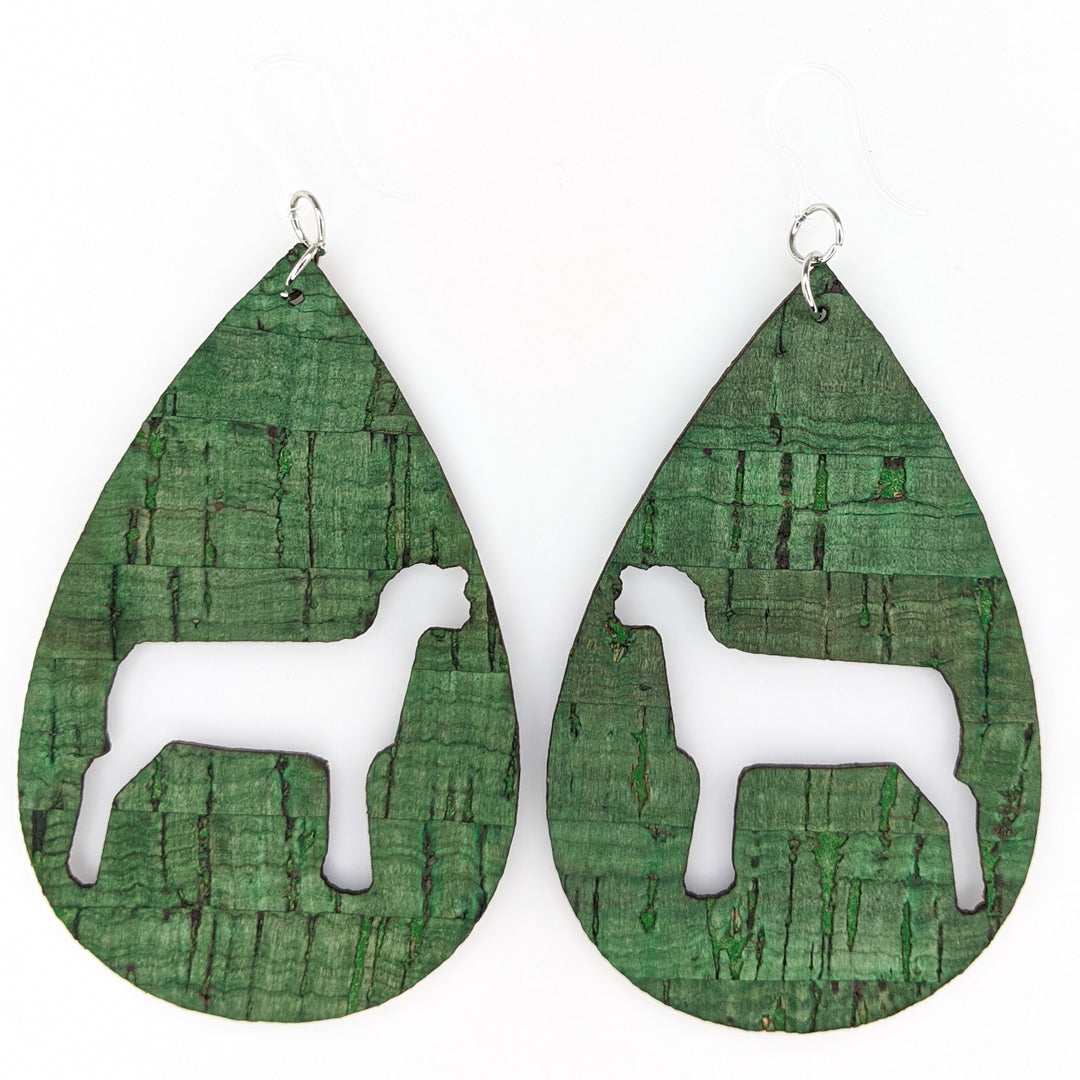 Cork Sheep Earrings (Teardrop Dangles) - green