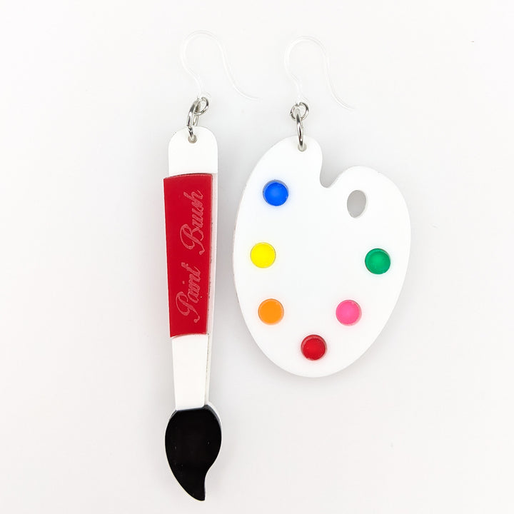 Exaggerated Paint Brush & Palette Earrings (Dangles)