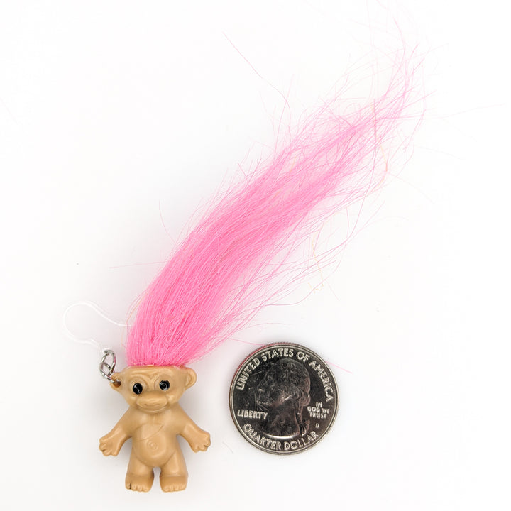 Exaggerated Troll Earrings (Dangles) - size comparison quarter