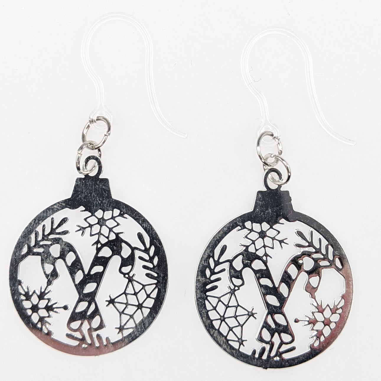 Candy Cane Ornament Earrings (Dangles) - silver