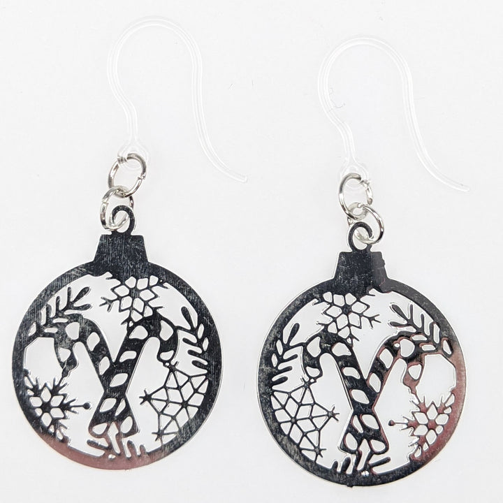 Candy Cane Ornament Earrings (Dangles) - silver