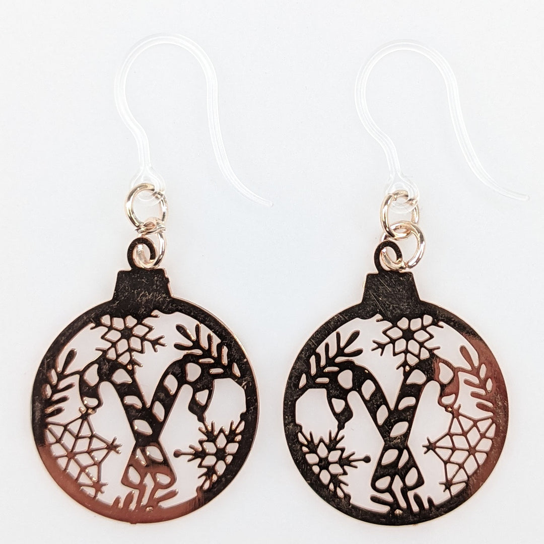 Candy Cane Ornament Earrings (Dangles) - rose gold