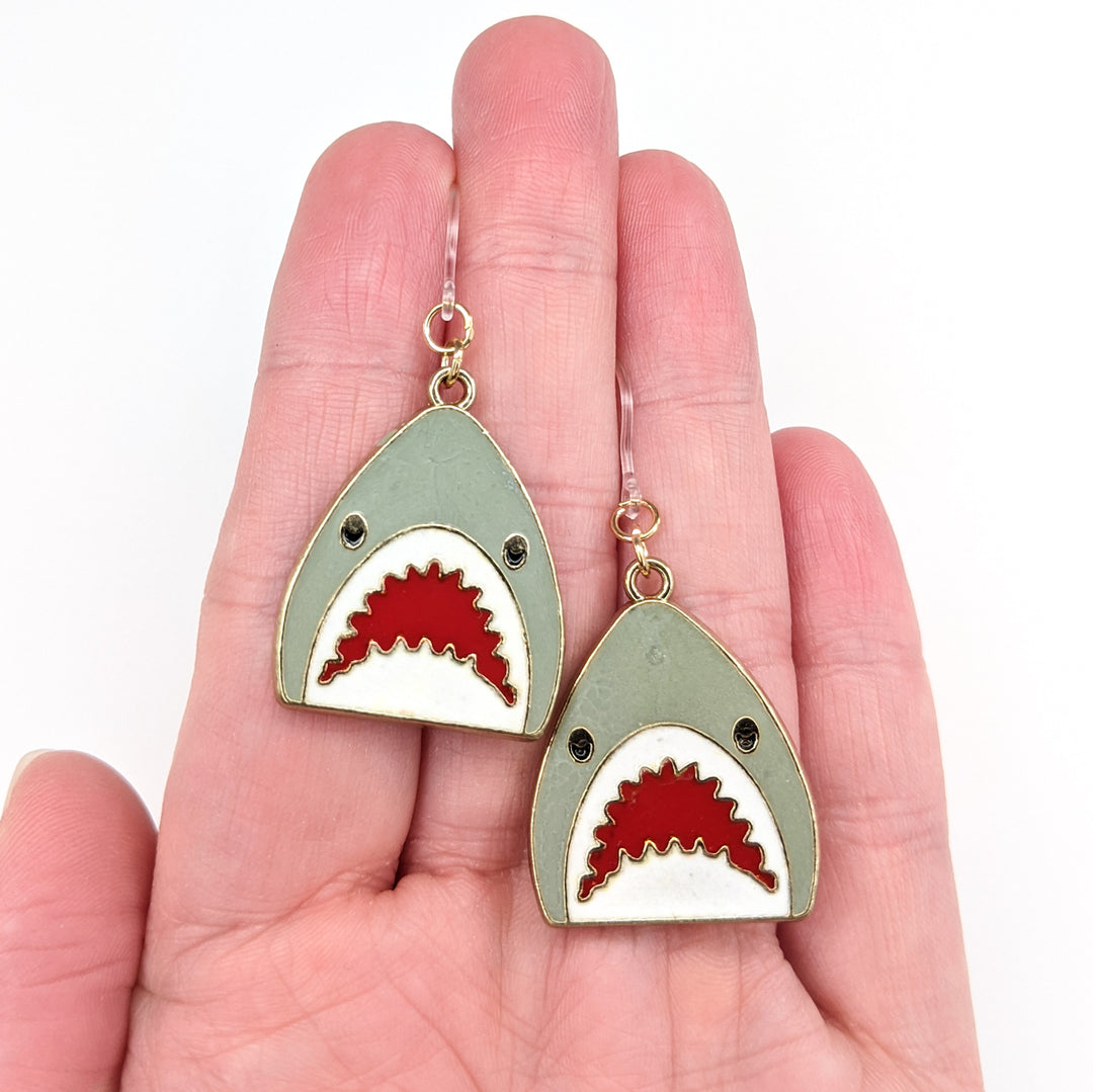Shark Head Earrings (Dangles) - size comparison hand
