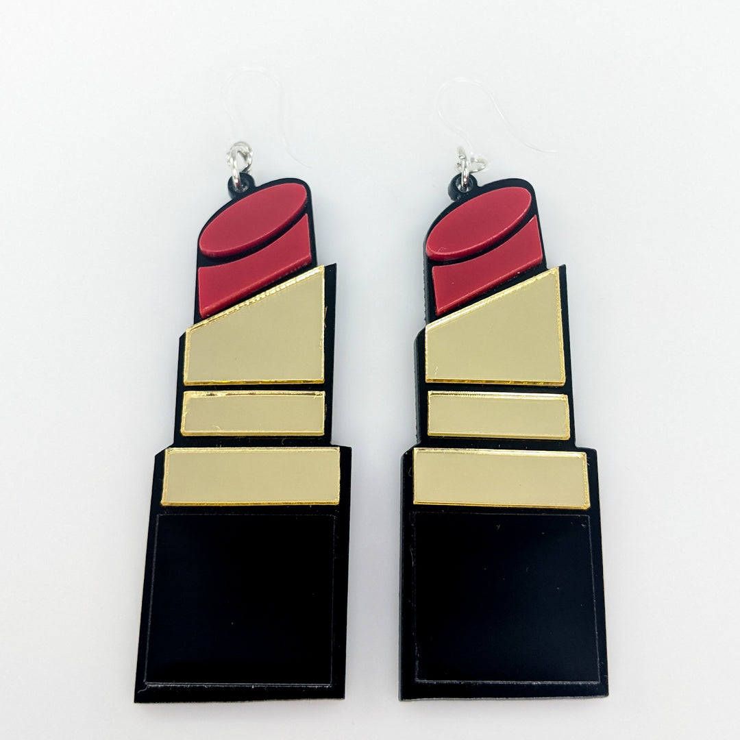 Exaggerated Lipstick Earrings (Dangles) - red