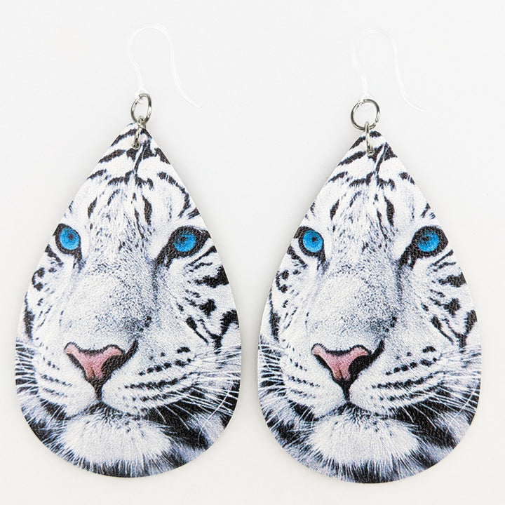 Snow Cat Earrings (Teardrop Dangles) - white tiger