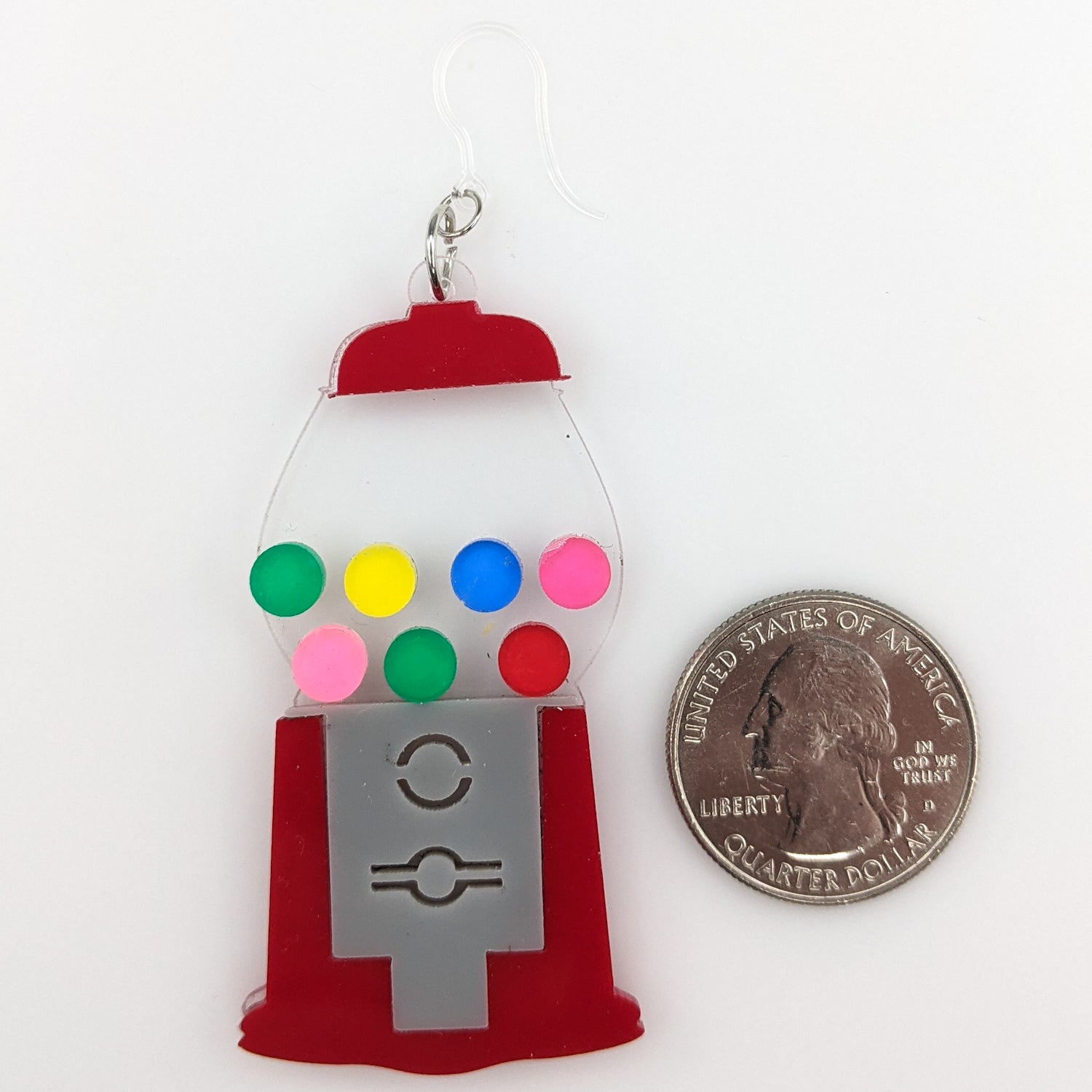 Exaggerated Gumball Machine Earrings (Dangles) - size comparison quarter