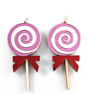 Exaggerated Wooden Lollipop Earrings (Dangles)