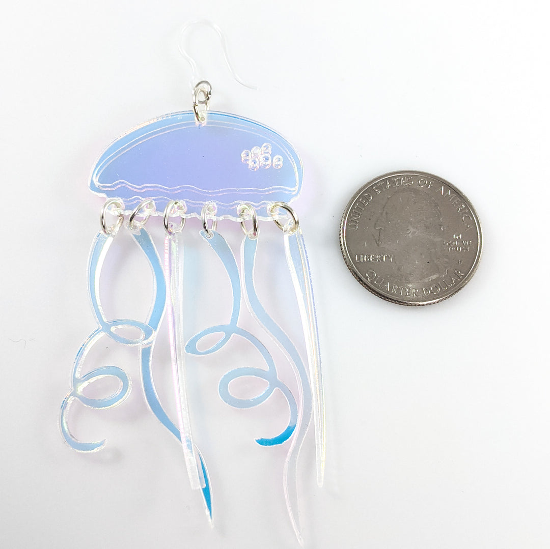 Exaggerated Jellyfish Earrings (Dangles) - size comparison quarter
