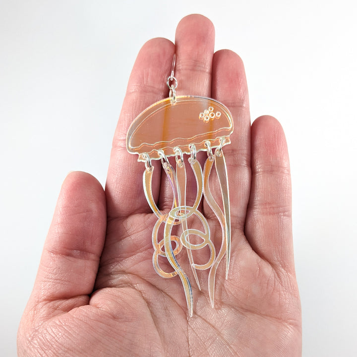 Exaggerated Jellyfish Earrings (Dangles) - size comparison hand
