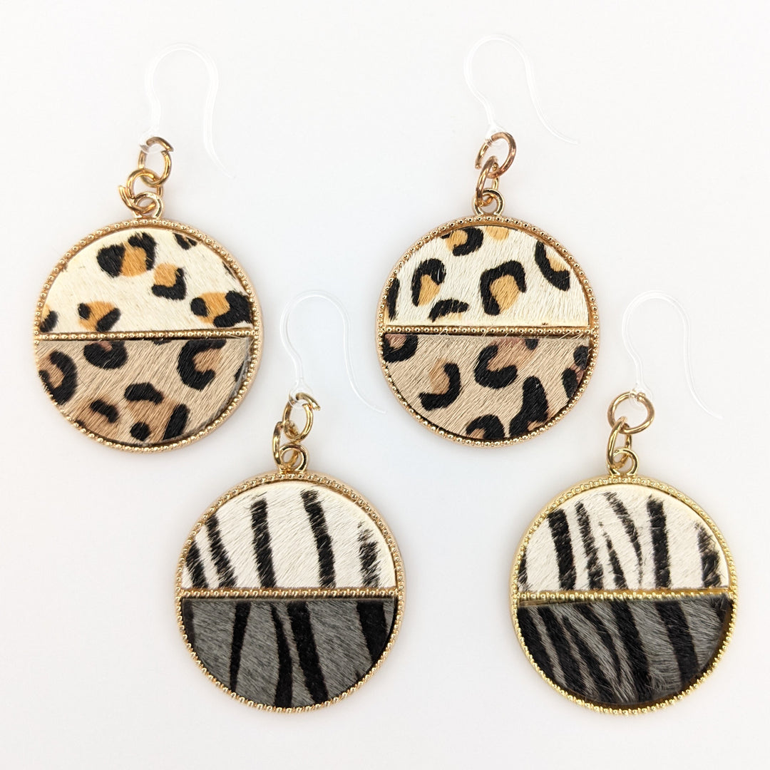Gold Rimmed Animal Print Earrings (Dangles) - all styles