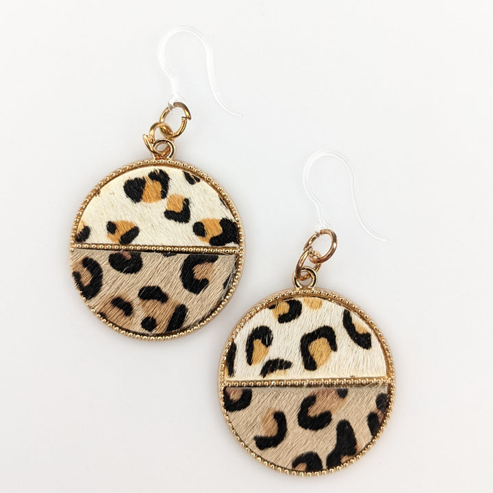 Gold Rimmed Animal Print Earrings (Dangles) - leopard