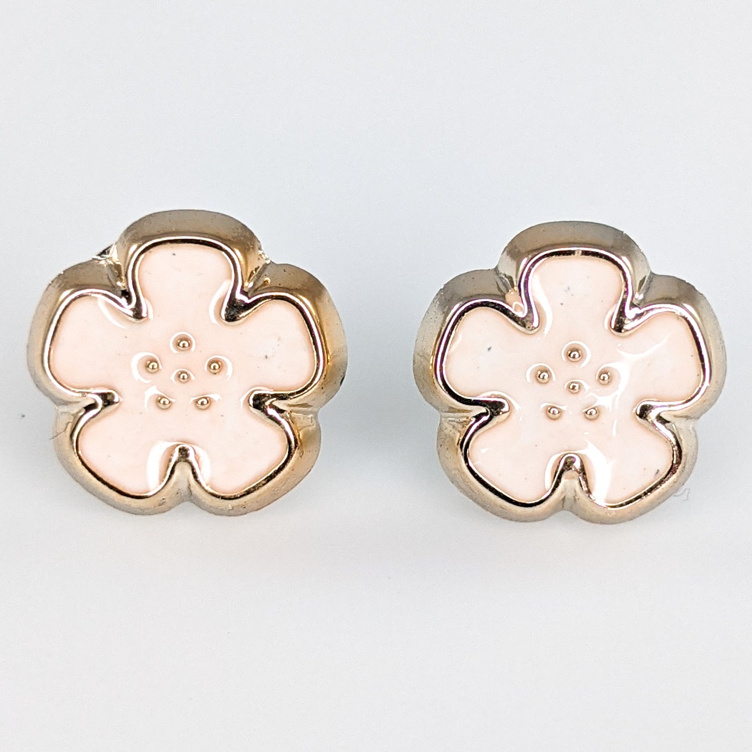 Gold Rimmed Flower Earrings (Studs) - cream