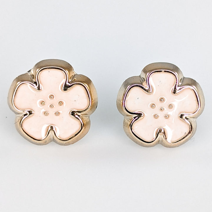 Gold Rimmed Flower Earrings (Studs) - cream
