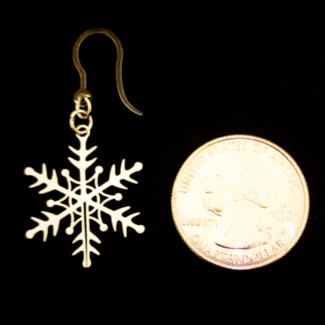 Perfect Snowflake Earrings (Dangles) - size comparison quarter