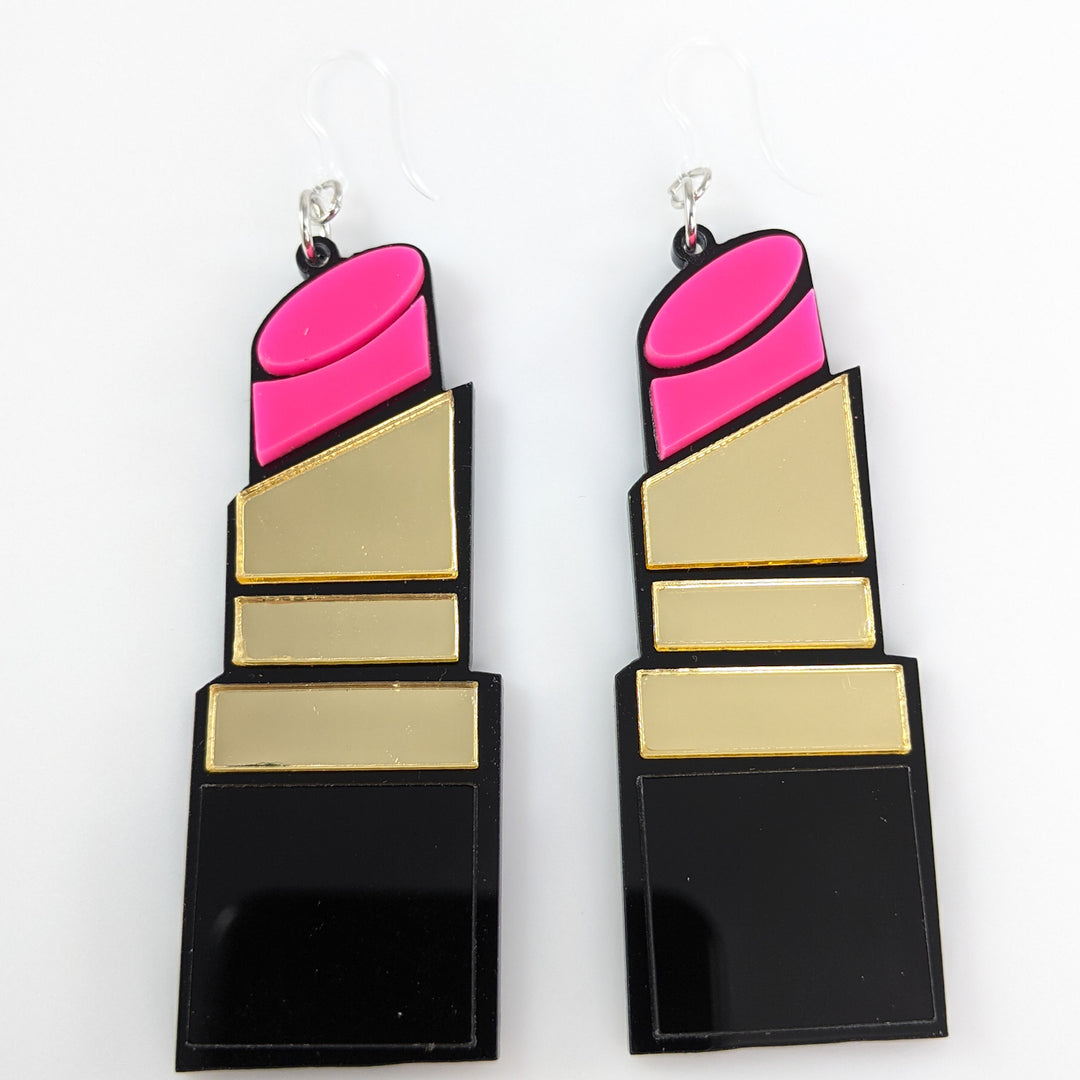 Exaggerated Lipstick Earrings (Dangles) - pink
