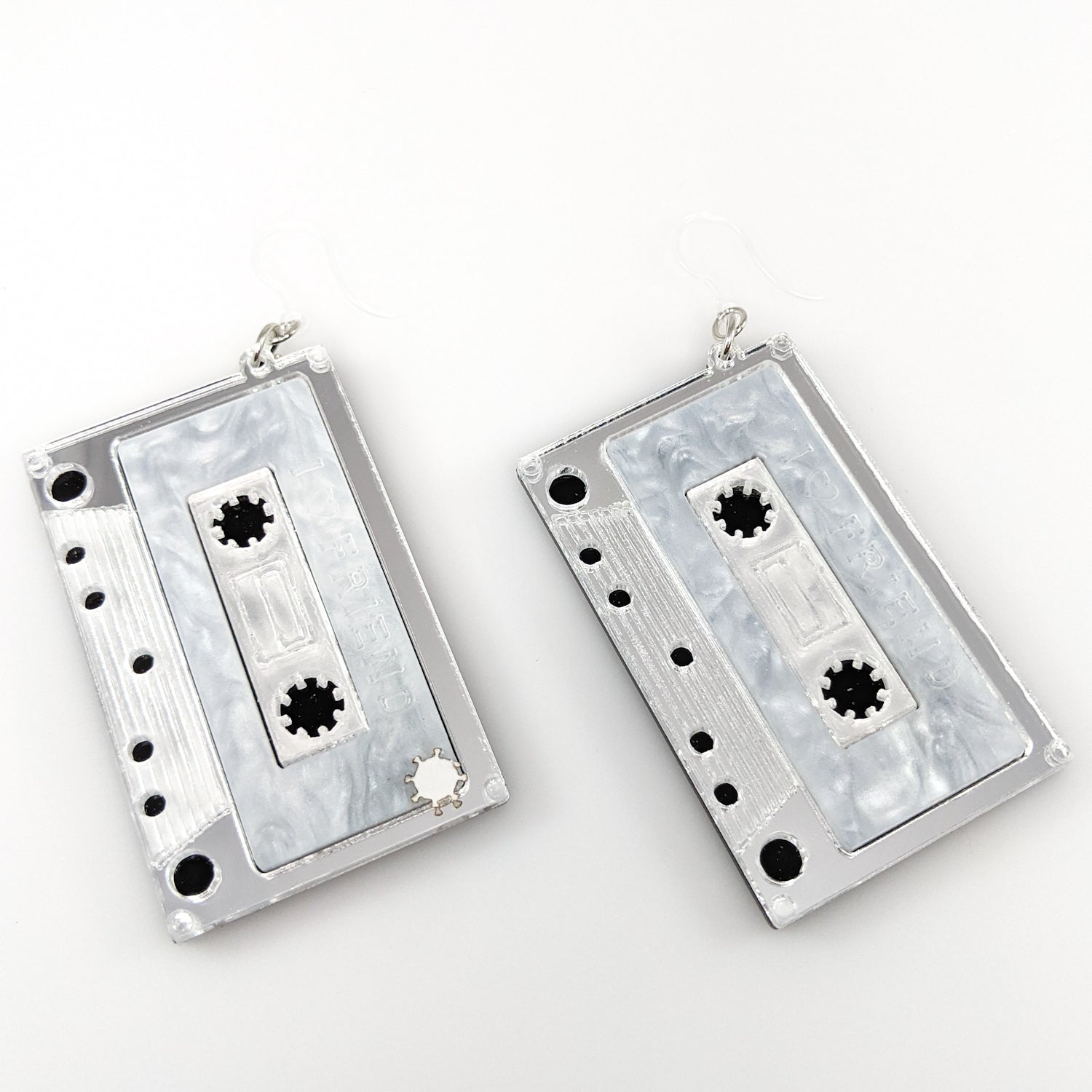 Exaggerated Cassette Tape Earrings (Dangles) - white