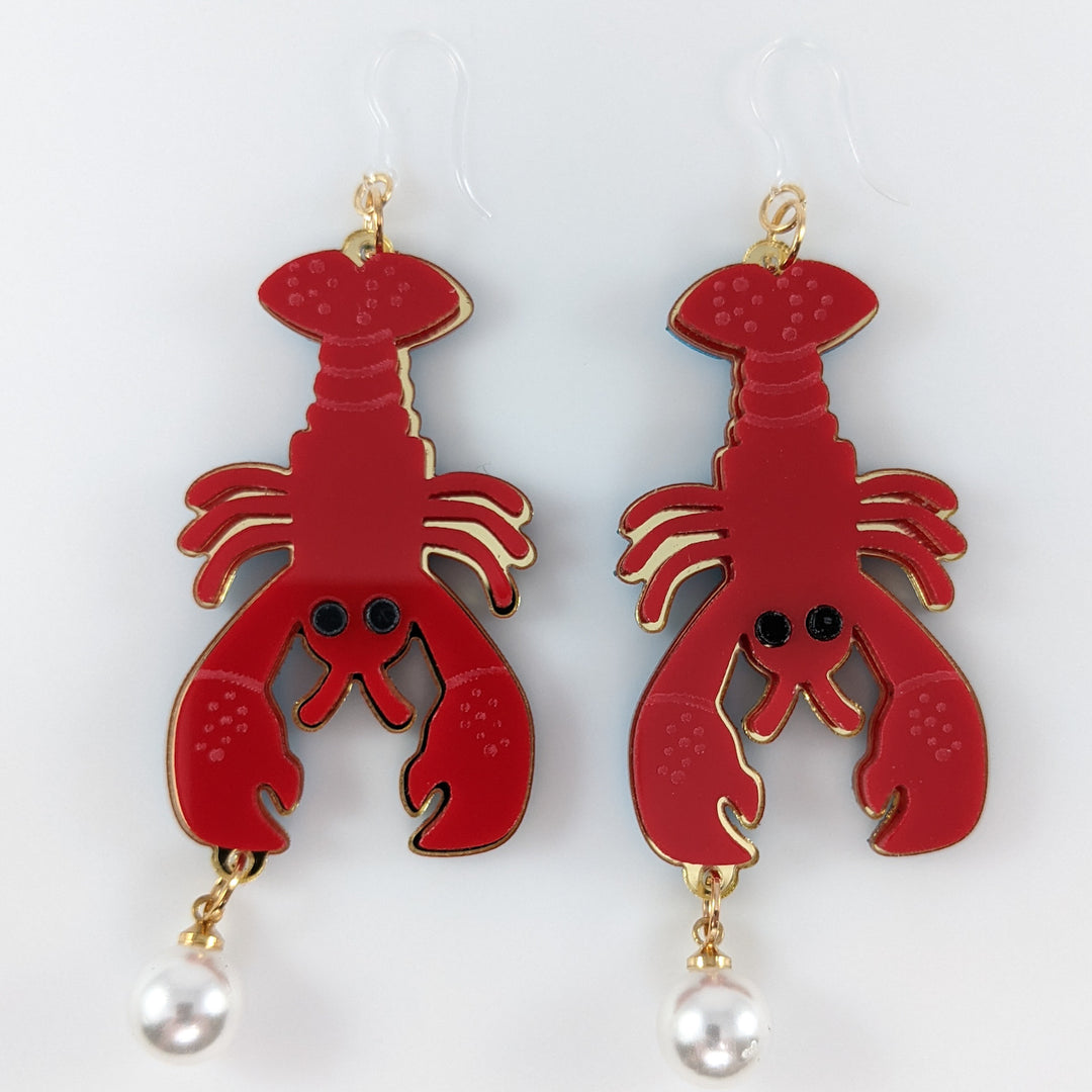 Exaggerated Pearl Lobster Earrings (Dangles)