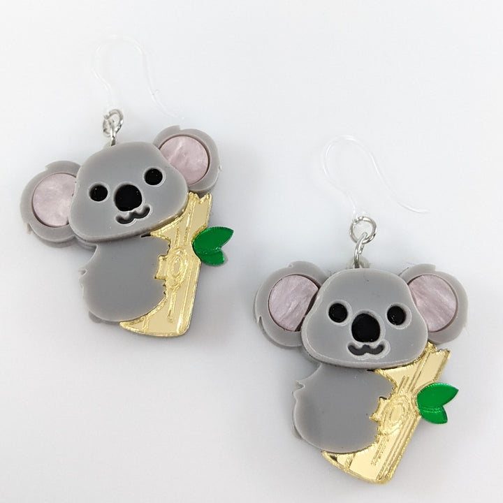 Exaggerated Koala Bamboo Earrings (Dangles)