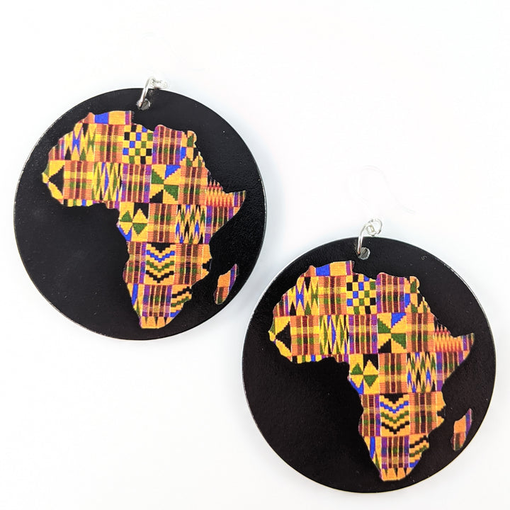 Exaggerated Wooden Africa Fabric Earrings (Dangles)