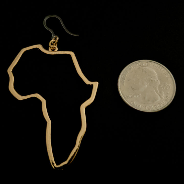 Exaggerated Gold Africa Earrings (Dangles) - size comparison quarter