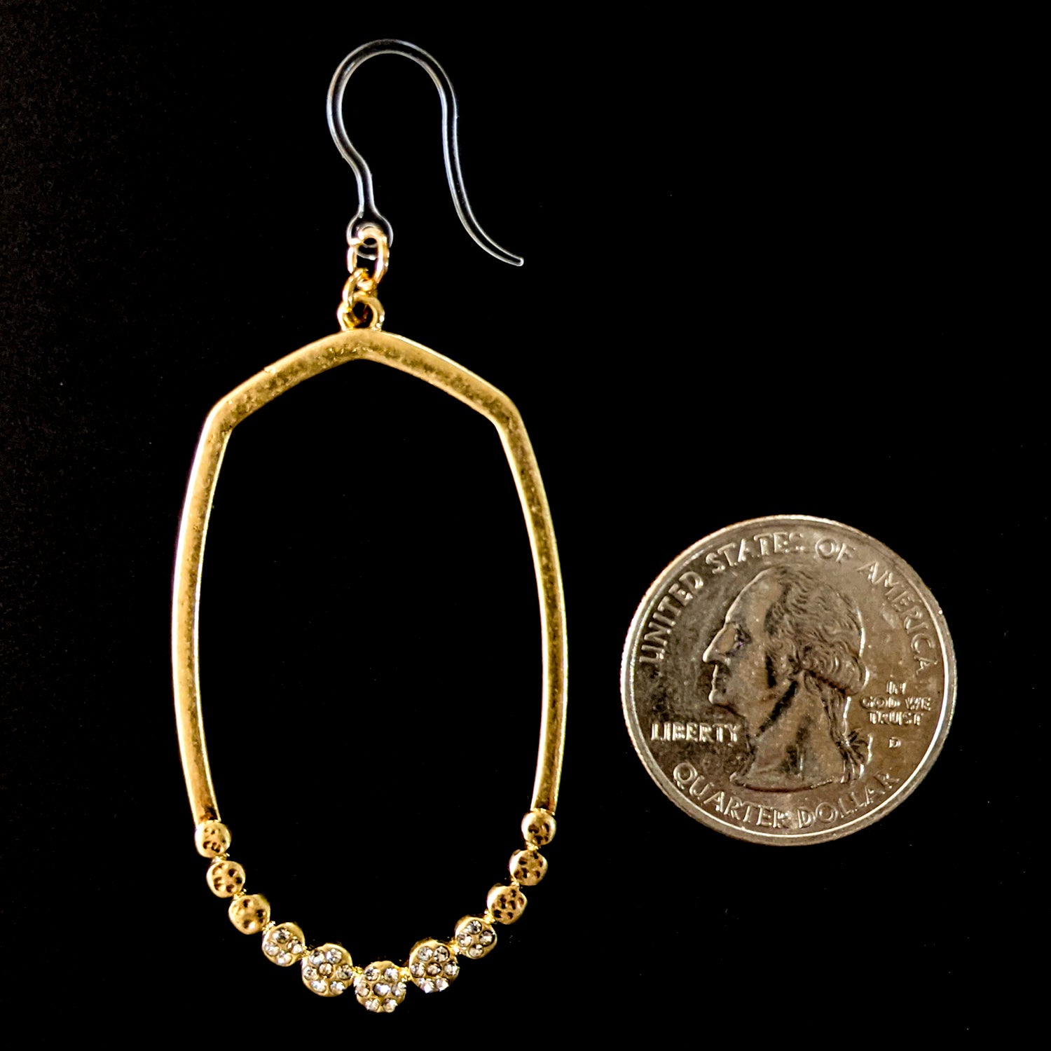 Gold Necklace Earrings (Dangles) - rounded - size comparison quarter