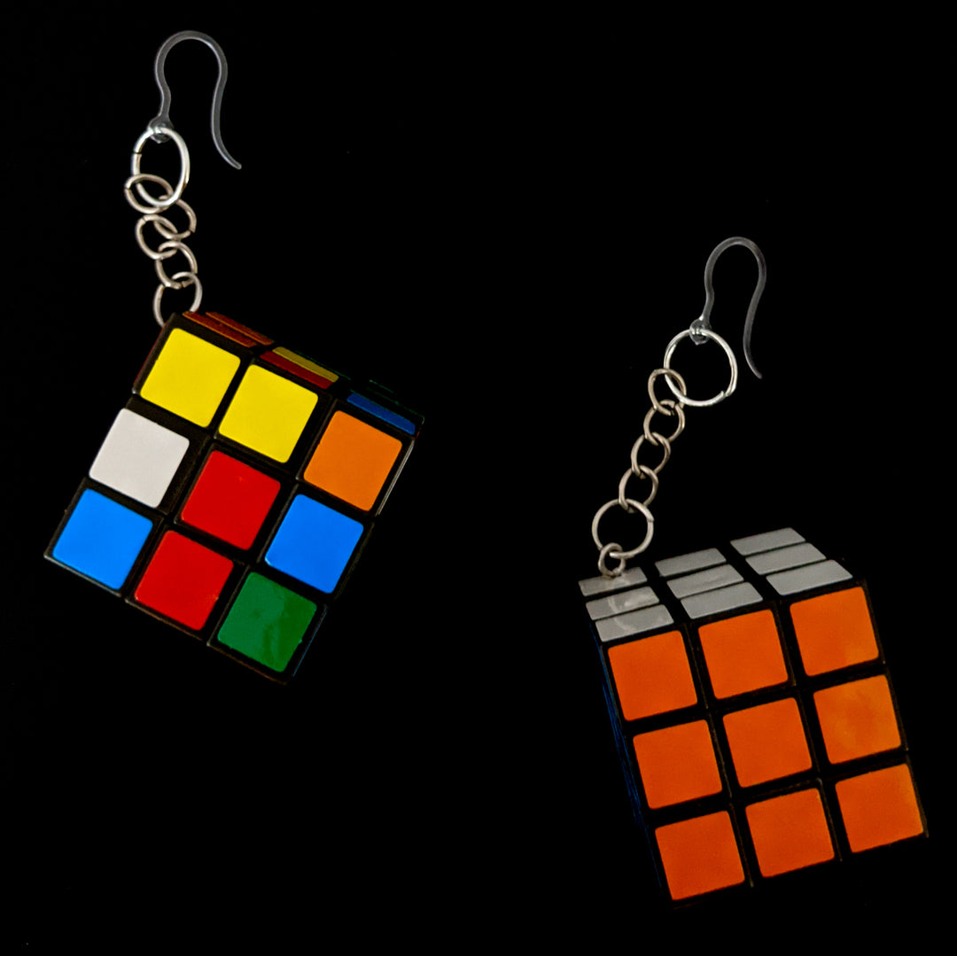Exaggerated Puzzle Cube Earrings (Dangles)