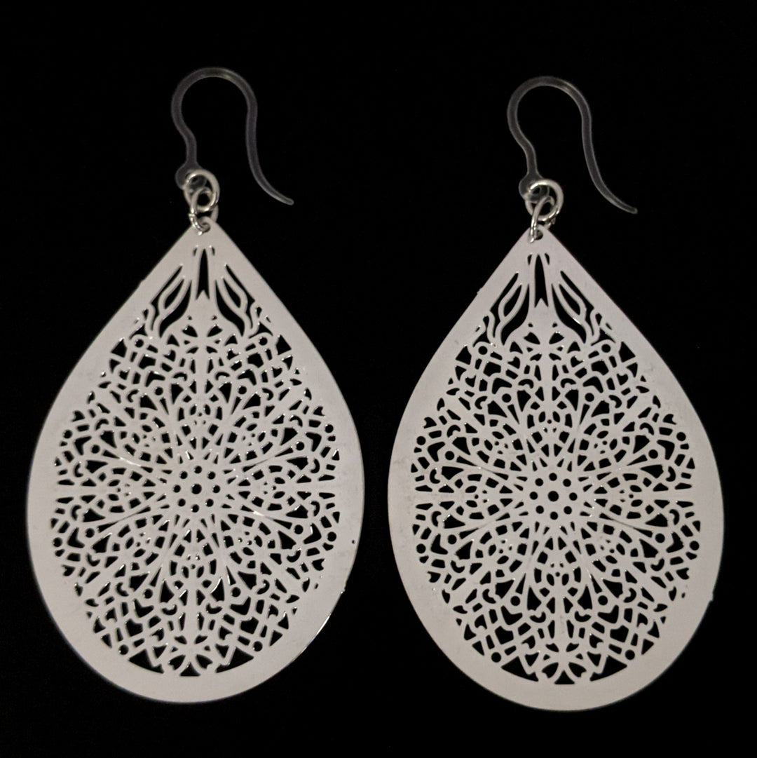 Stained Glass Teardrop Earrings (Dangles) - silver