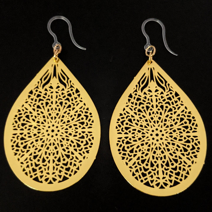 Stained Glass Teardrop Earrings (Dangles) - gold
