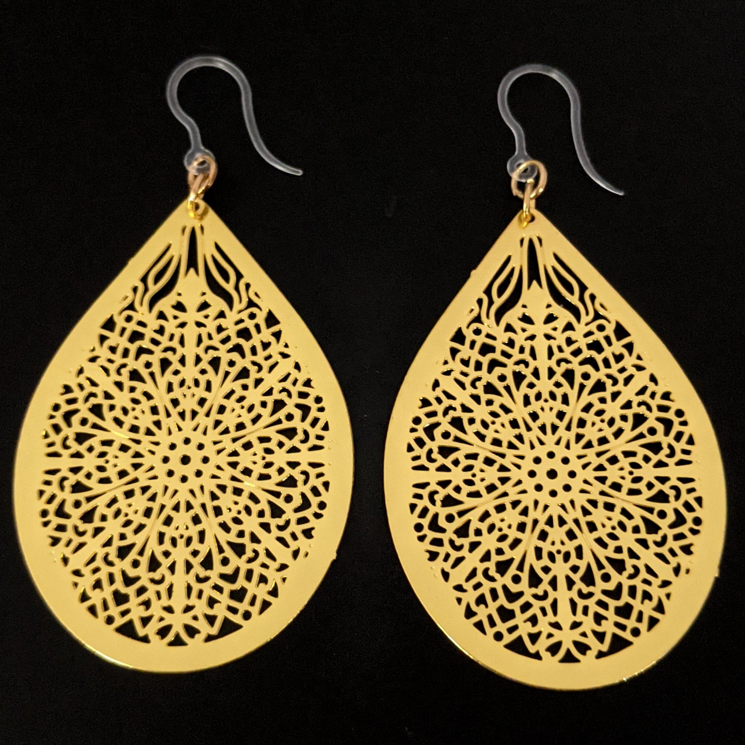 Stained Glass Teardrop Earrings (Dangles) - gold