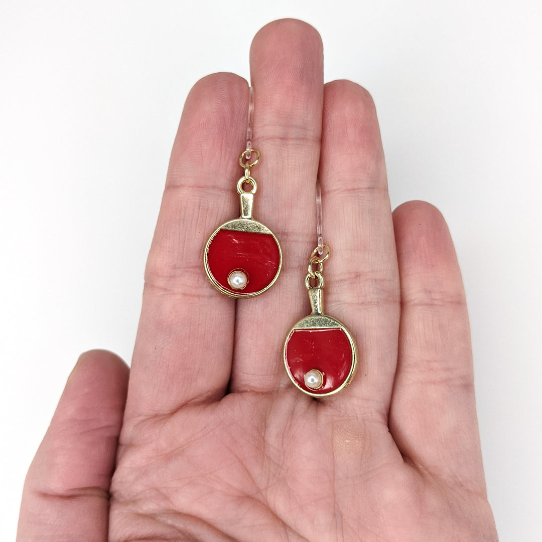 Ping Pong Earrings (Dangles) - size comparison hand