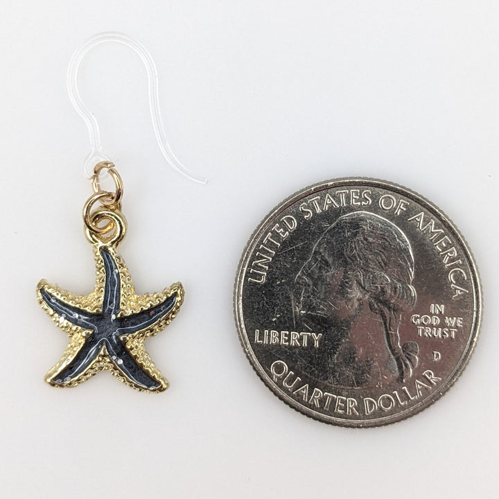 Glittery Starfish Earrings (Dangles)- size comparison quarter