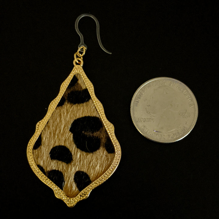 Leopard Print Chandelier Earrings (Dangles) - size comparison quarter