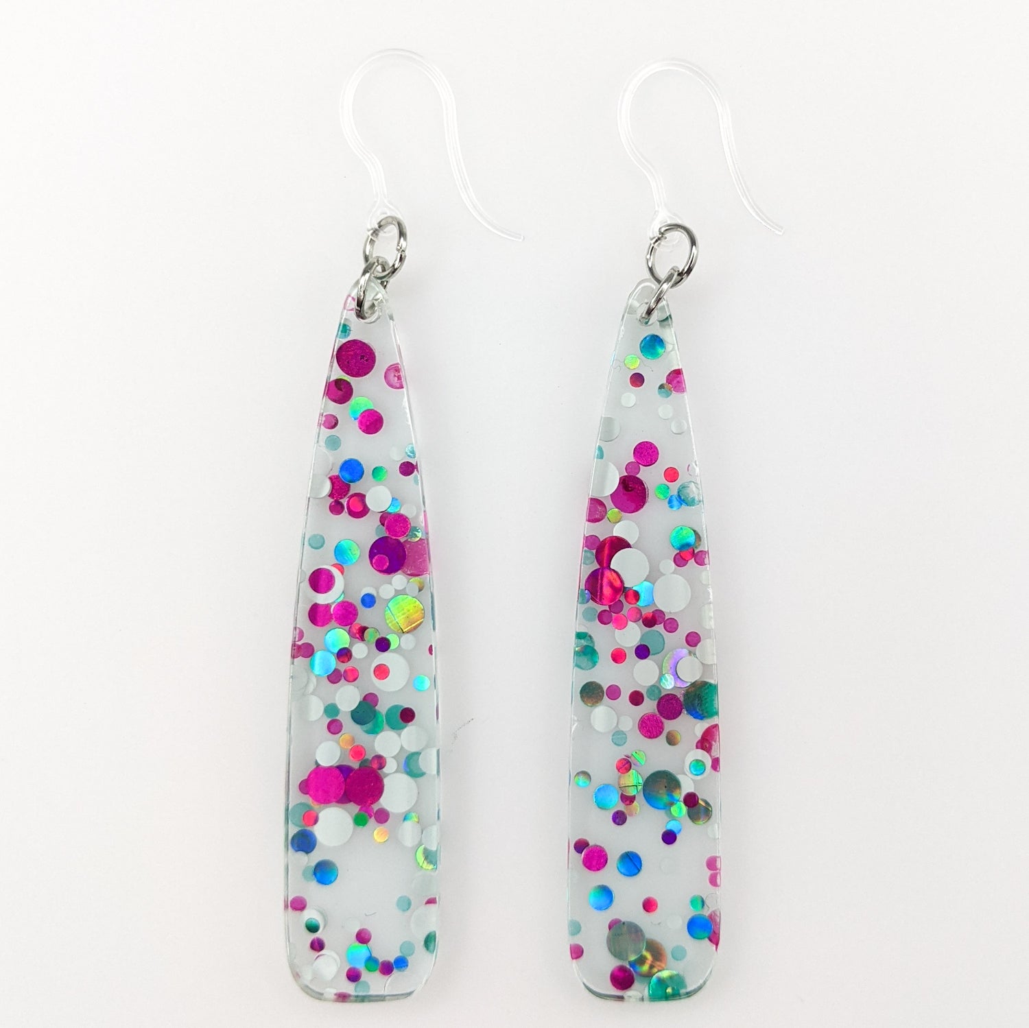 Celluloid Bubble Earrings (Dangles) - turquoise/pink/white