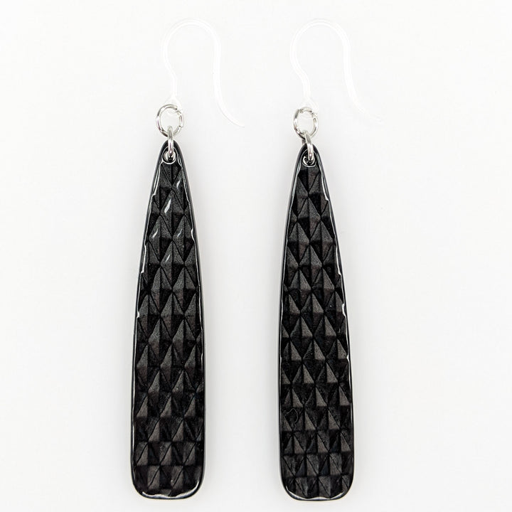 Textured Celluloid Earrings (Dangles) - black