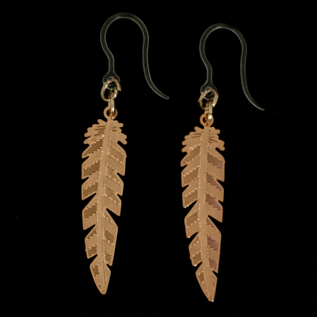 Dainty Feather Earrings (Dangles) - rose gold