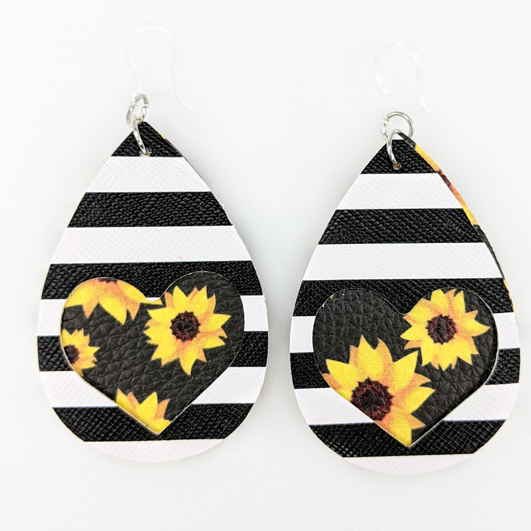 Double Layer Heart Earrings (Teardrop Dangles) - sunflower