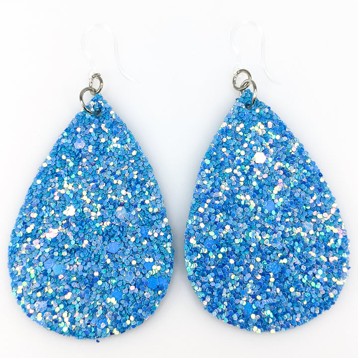 Glitter Teardrop Earrings (Teardrop Dangles) - light blue
